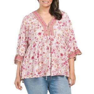 Cynthia Rowley Sz 1X Plus Floral Peasant Boho Blouse